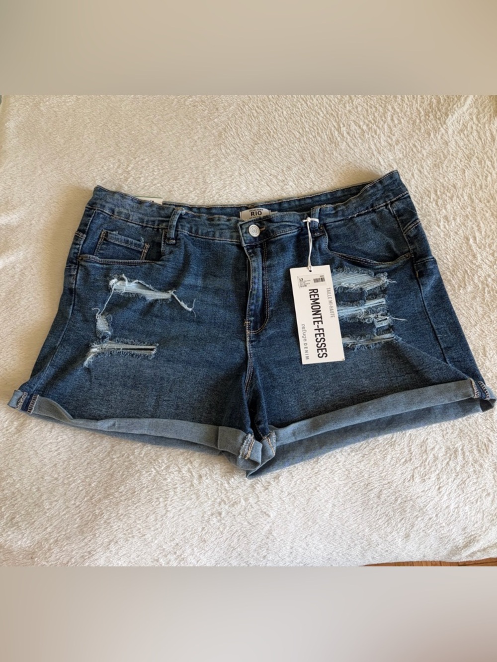Refuge Denim RIO Women’s Mid-Rise Distressed Blue Denim Shorts Sz 13